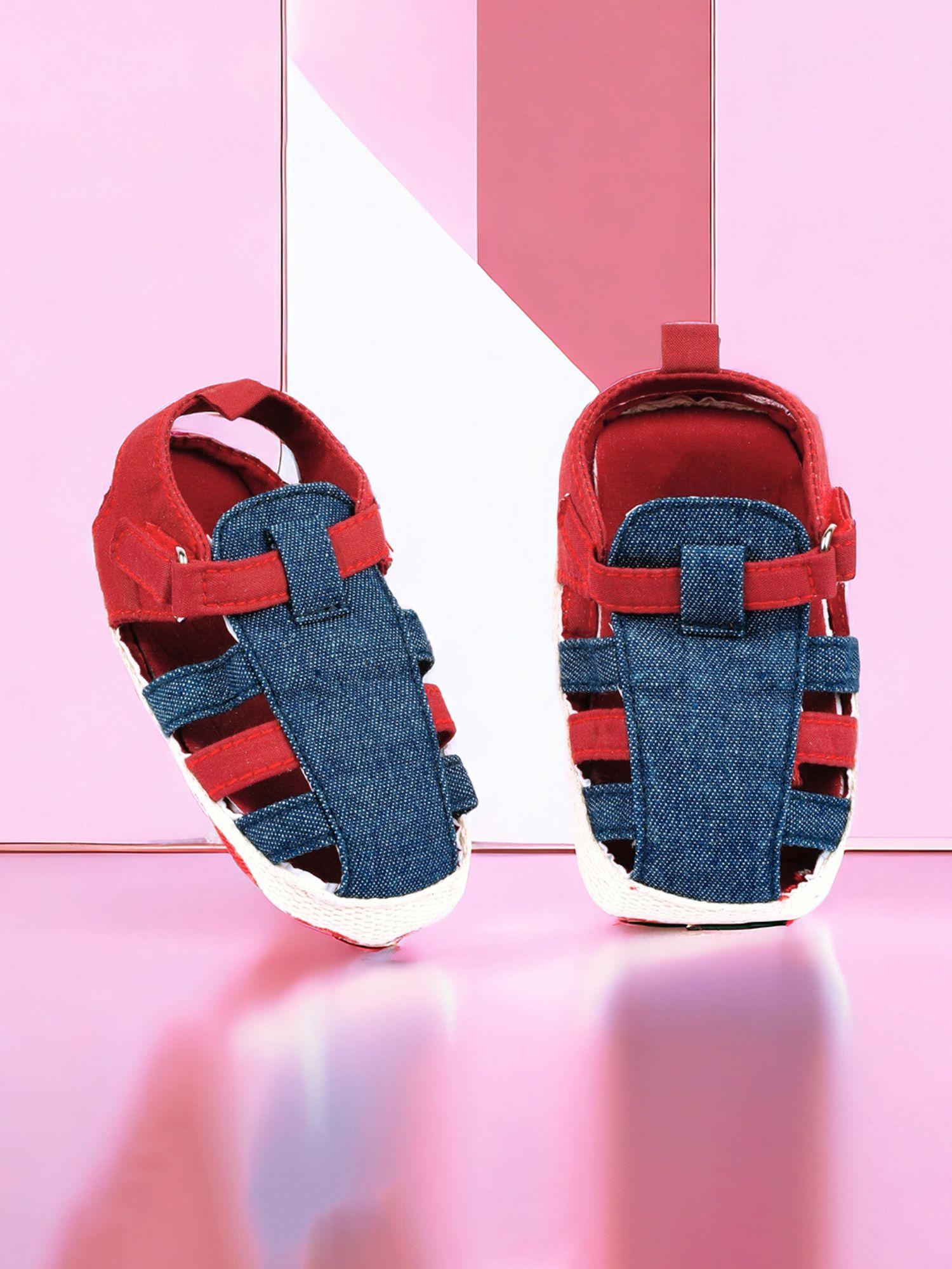 stylish denim breathable velcro straps anti-skid sandals - blue