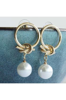 stylish golden earrings with pearl drop