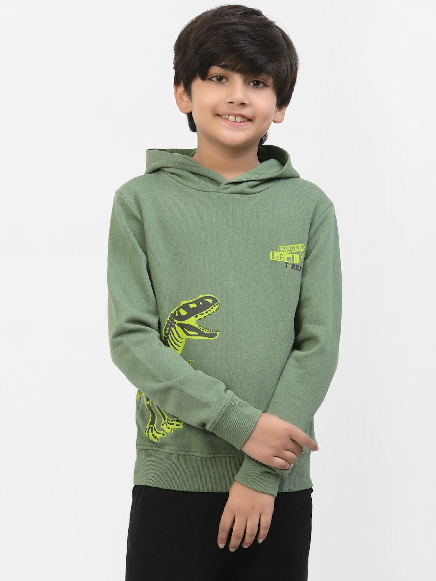 stylish green organic cotton casual hoodie for boys