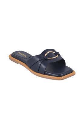 stylish leather slip-on women's sandals - navy