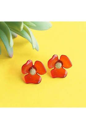 stylish maroon flower stud earrings