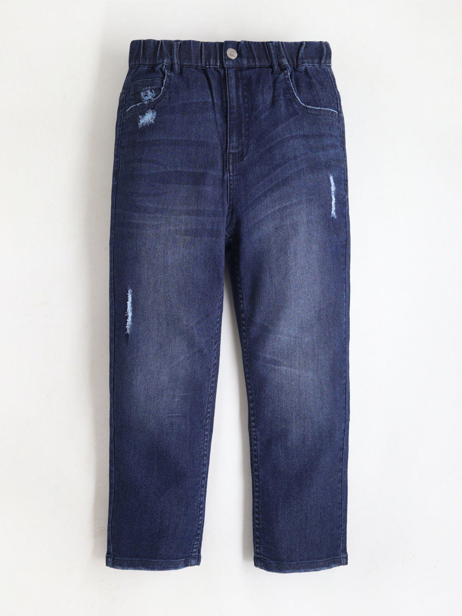 stylish navy blue unisex denim stretchable jeans