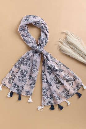 stylish white and blue printed chiffon stole