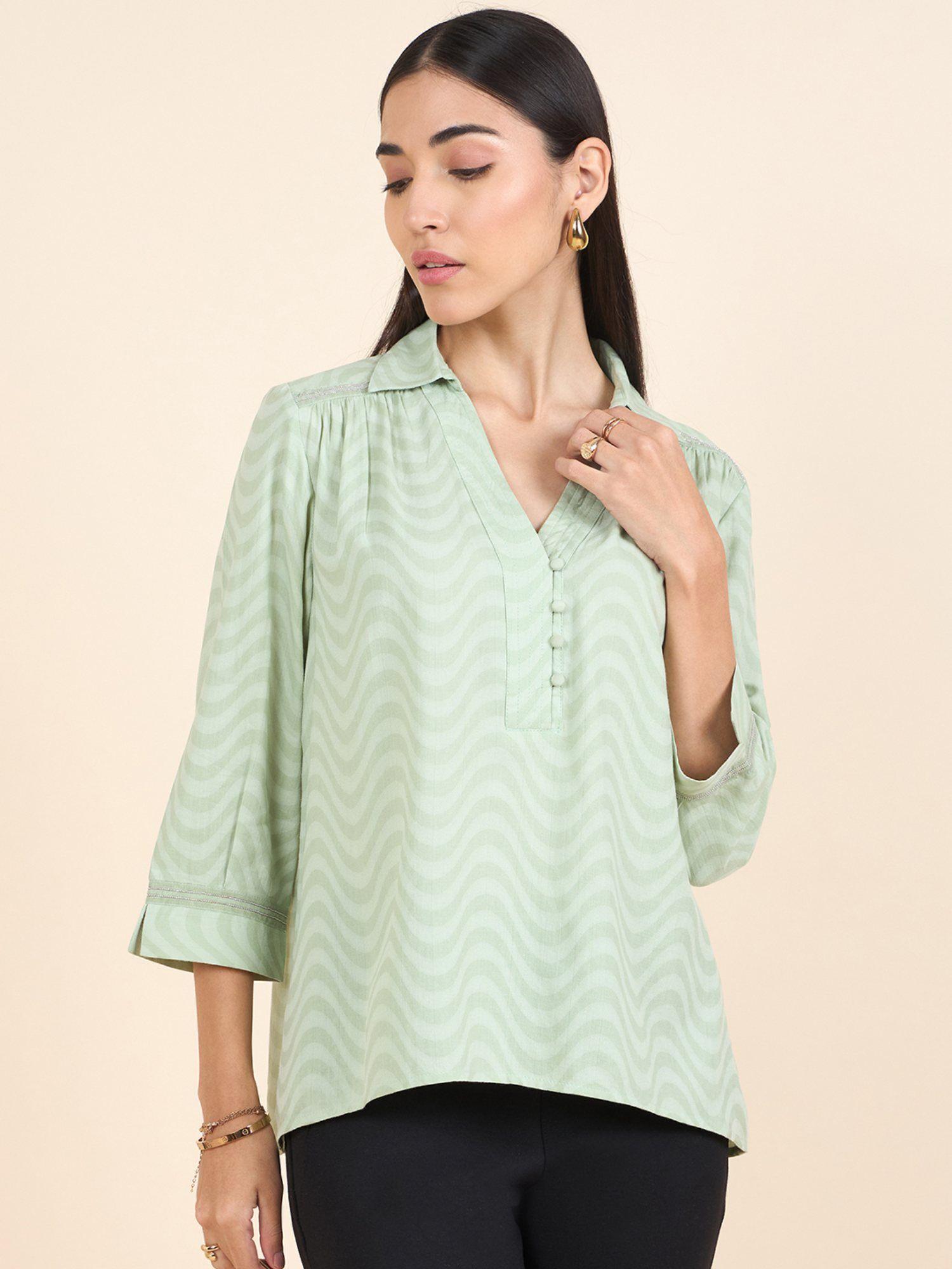 stylish women top collection three fourth sleeves green