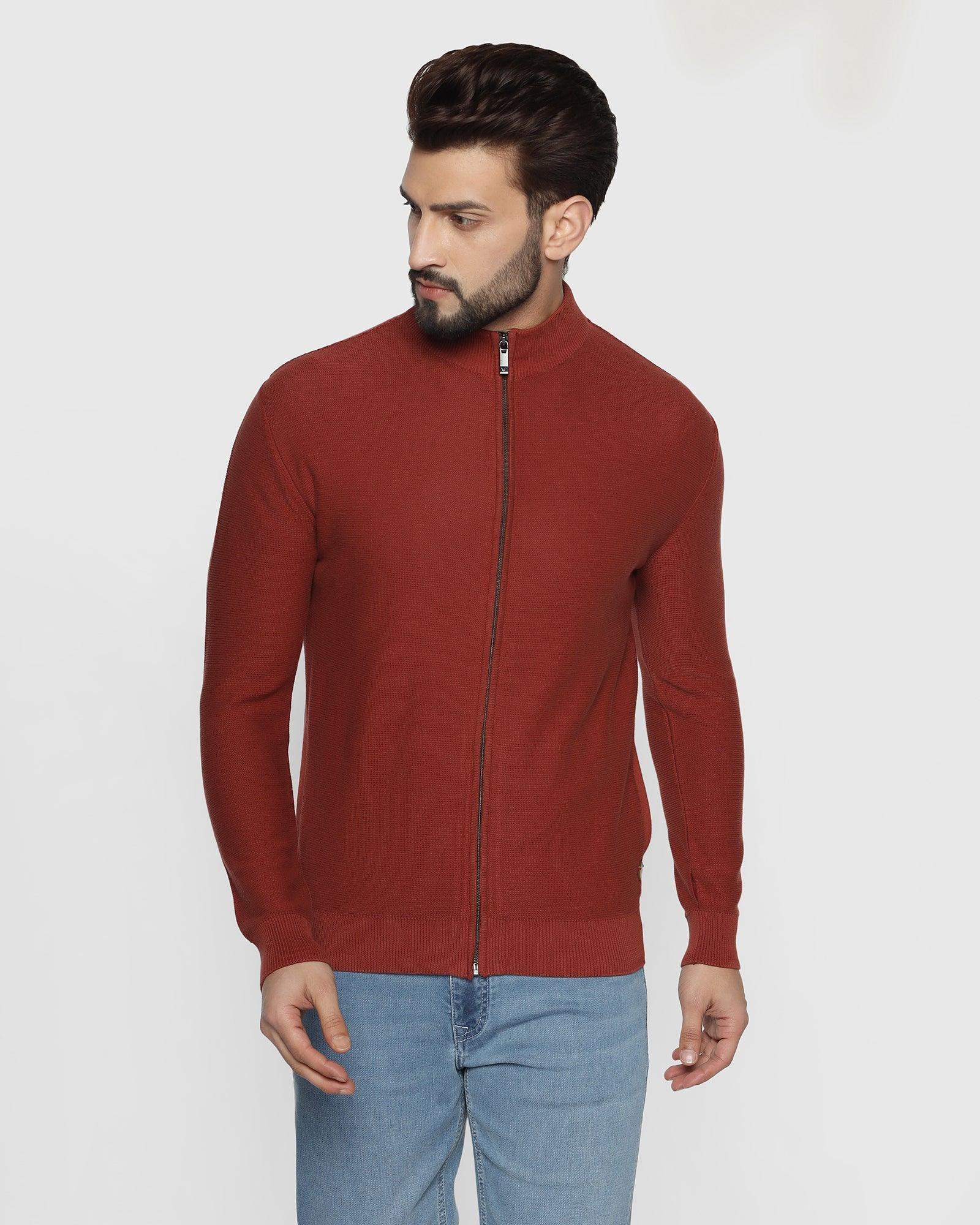 stylized collar rust solid sweater - christopher