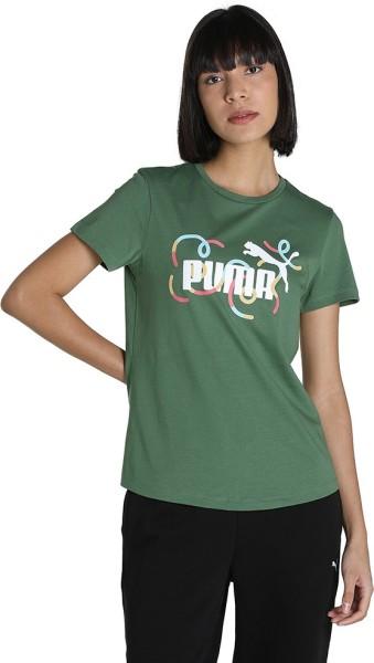 stylized graphic tee women printed crew neck cotton blend green t-shirt