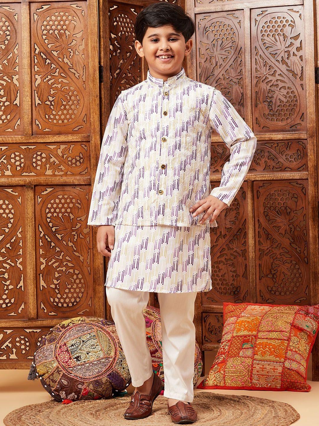 stylo bug boys ethnic motifs embroidered kurta with trousers & nehru jacket