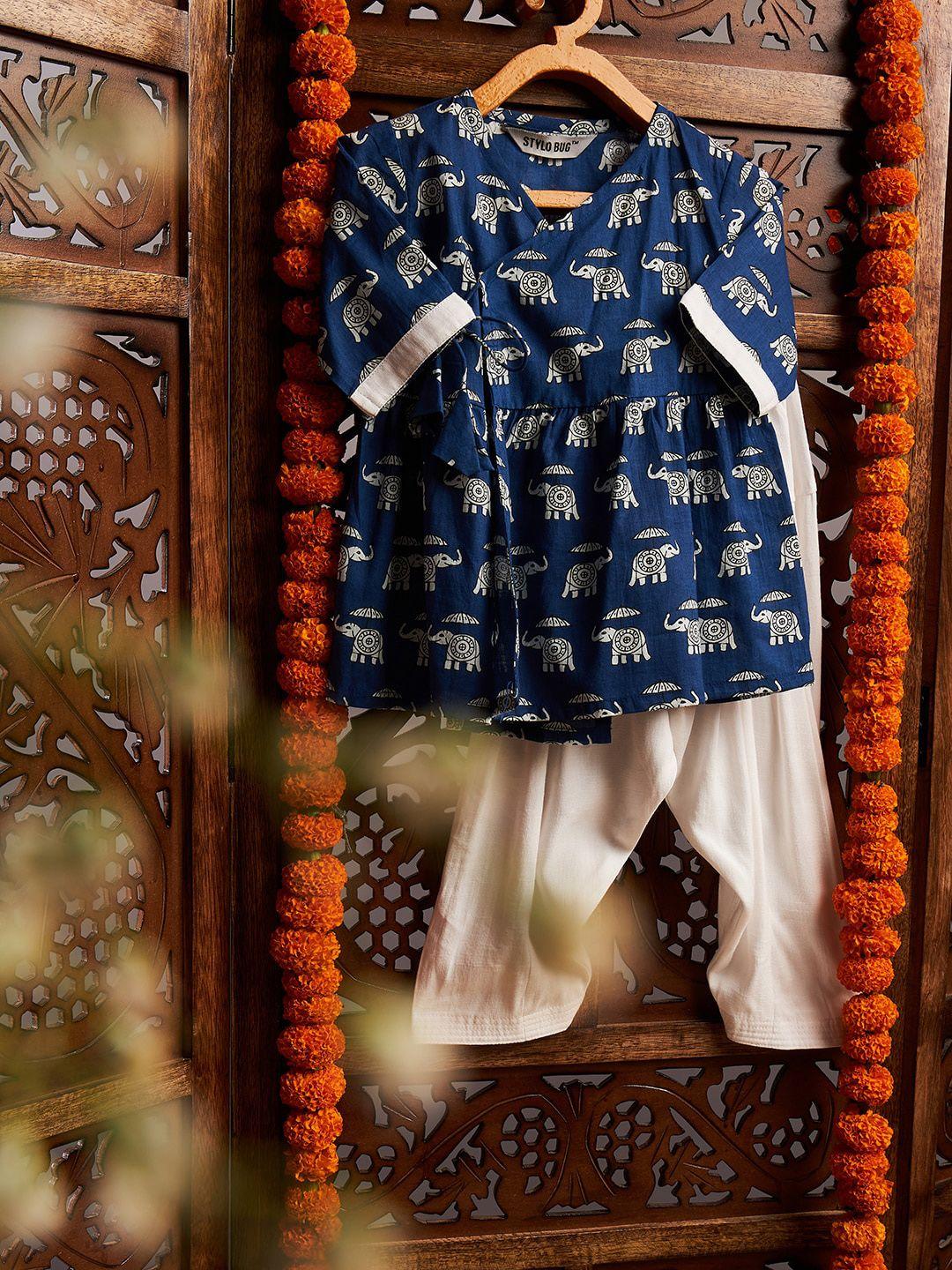 stylo bug boys ethnic motifs printed angrakha pure cotton kurti with salwar
