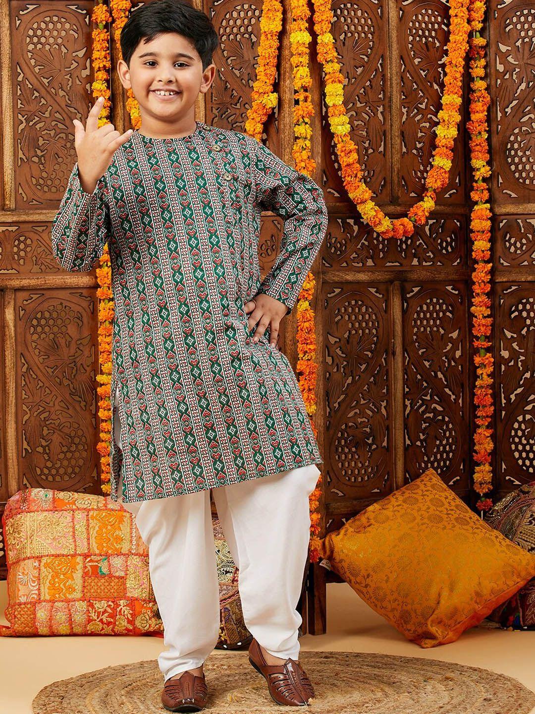 stylo bug boys ethnic motifs printed angrakha straight kurta with salwar