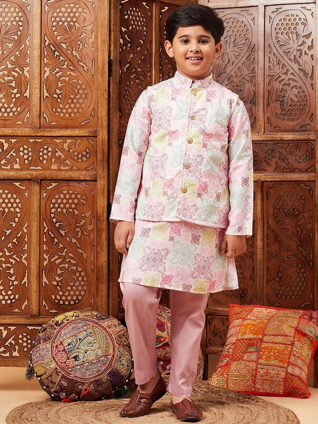 stylo bug boys ethnic motifs printed kurta with pyjamas & nehru jacket