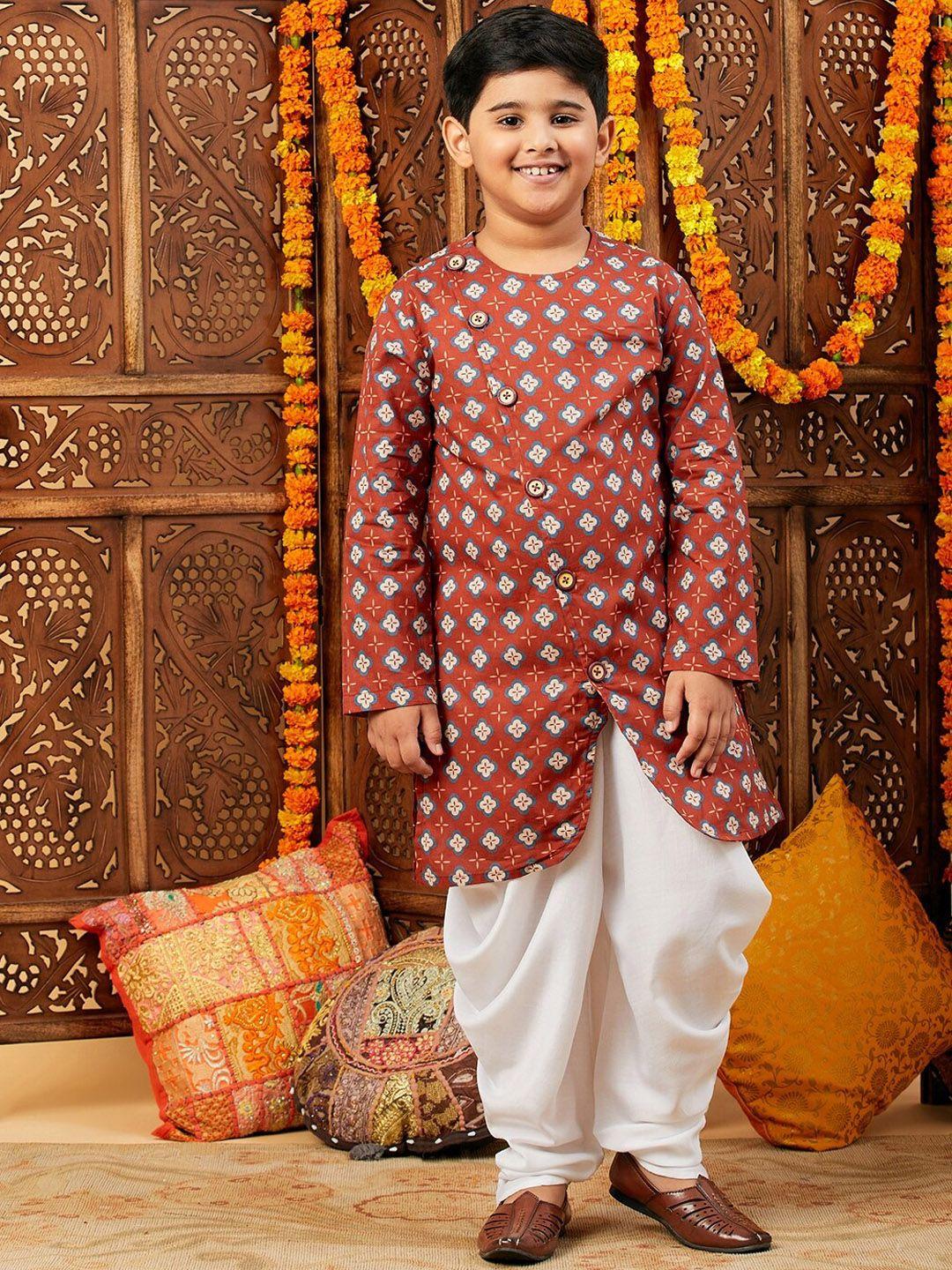 stylo bug boys ethnic motifs printed pure cotton straight kurta with dhoti pants