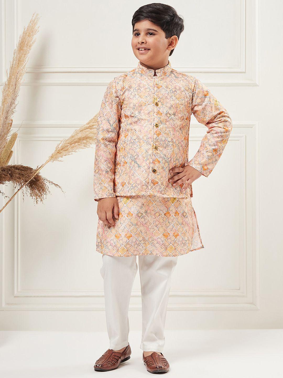stylo bug boys ethnic motifs printed regular kurta with pyjamas and nehru jacket