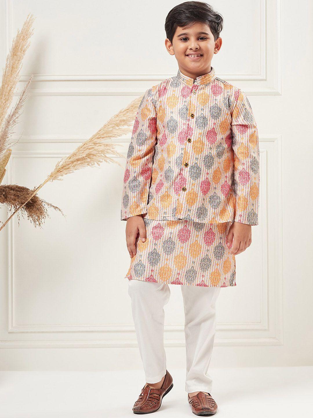 stylo bug boys ethnic motifs printed regular kurta with trousers & nehru jacket