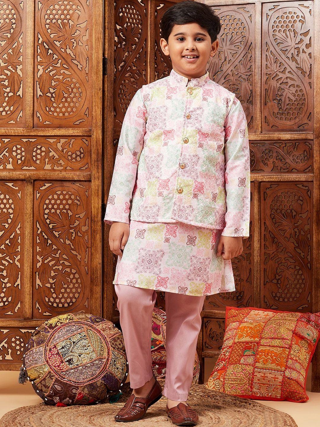 stylo bug boys ethnic motifs printed regular thread work kurta with pyjamas & nehru jacket