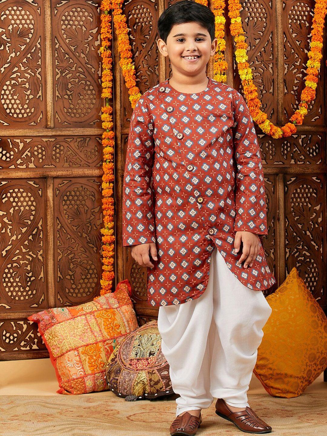 stylo bug boys ethnic printed angrakha straight kurta with dhoti pants