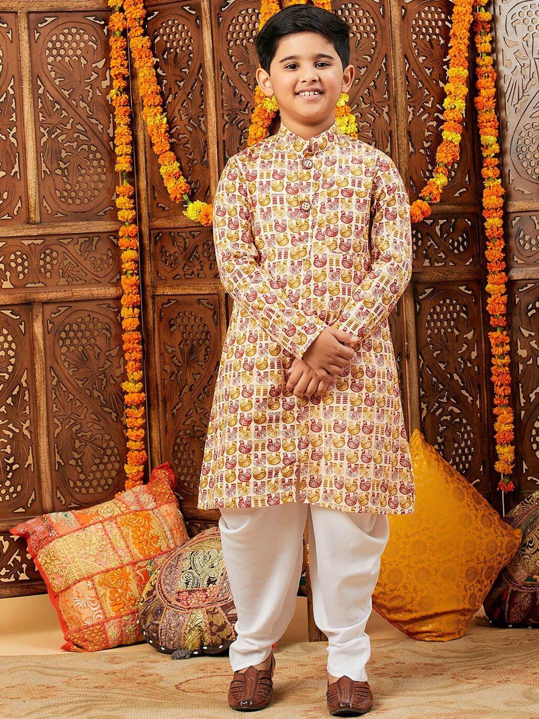stylo bug boys ethnic printed mandarin collar straight kurta with dhoti pants