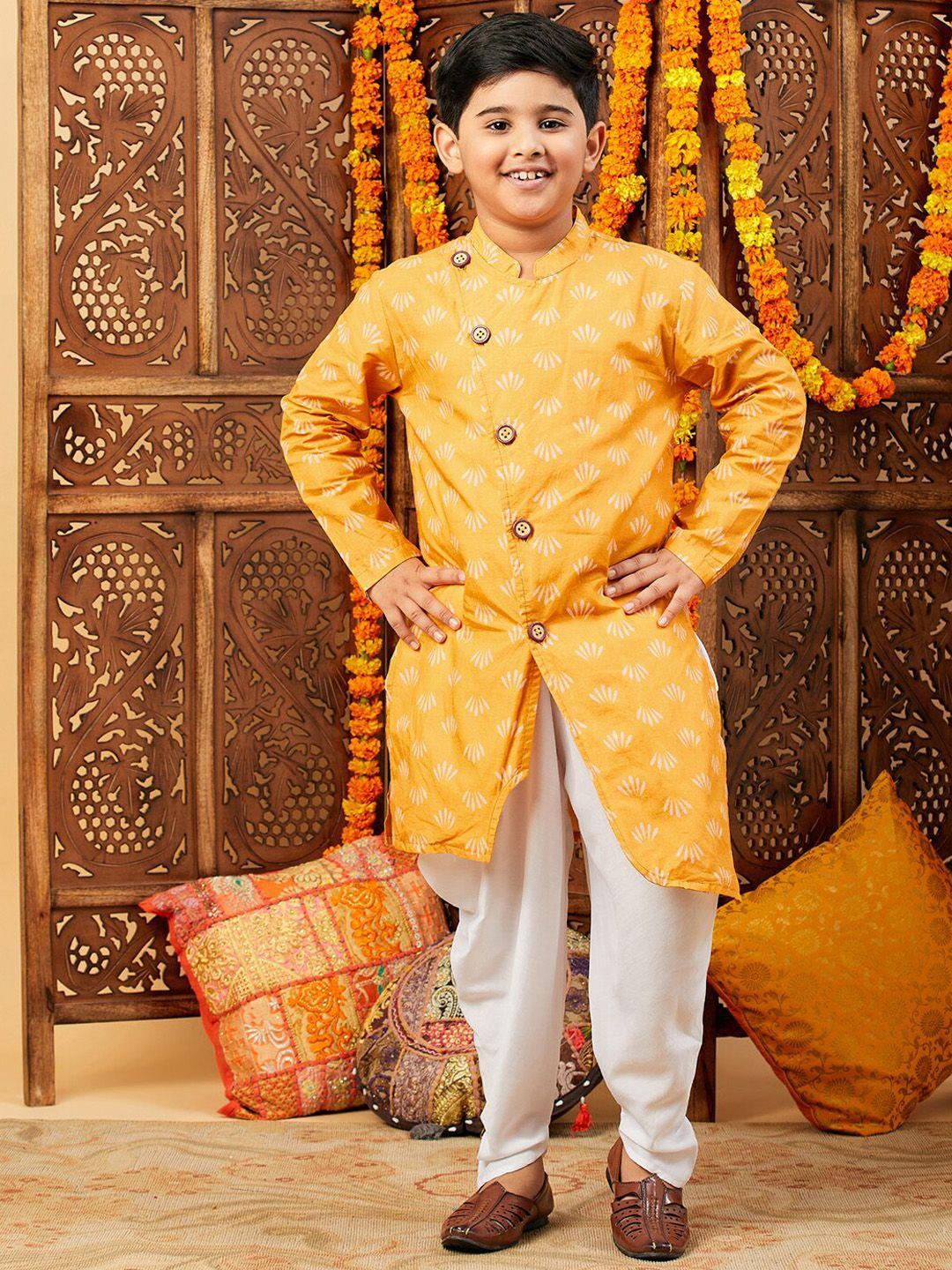 stylo bug boys floral printed angrakha straight kurta with dhoti pants