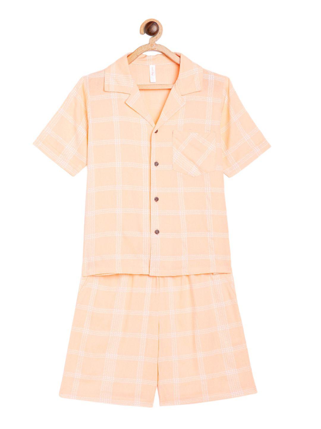 stylo bug kids peach-coloured & white checked night suit