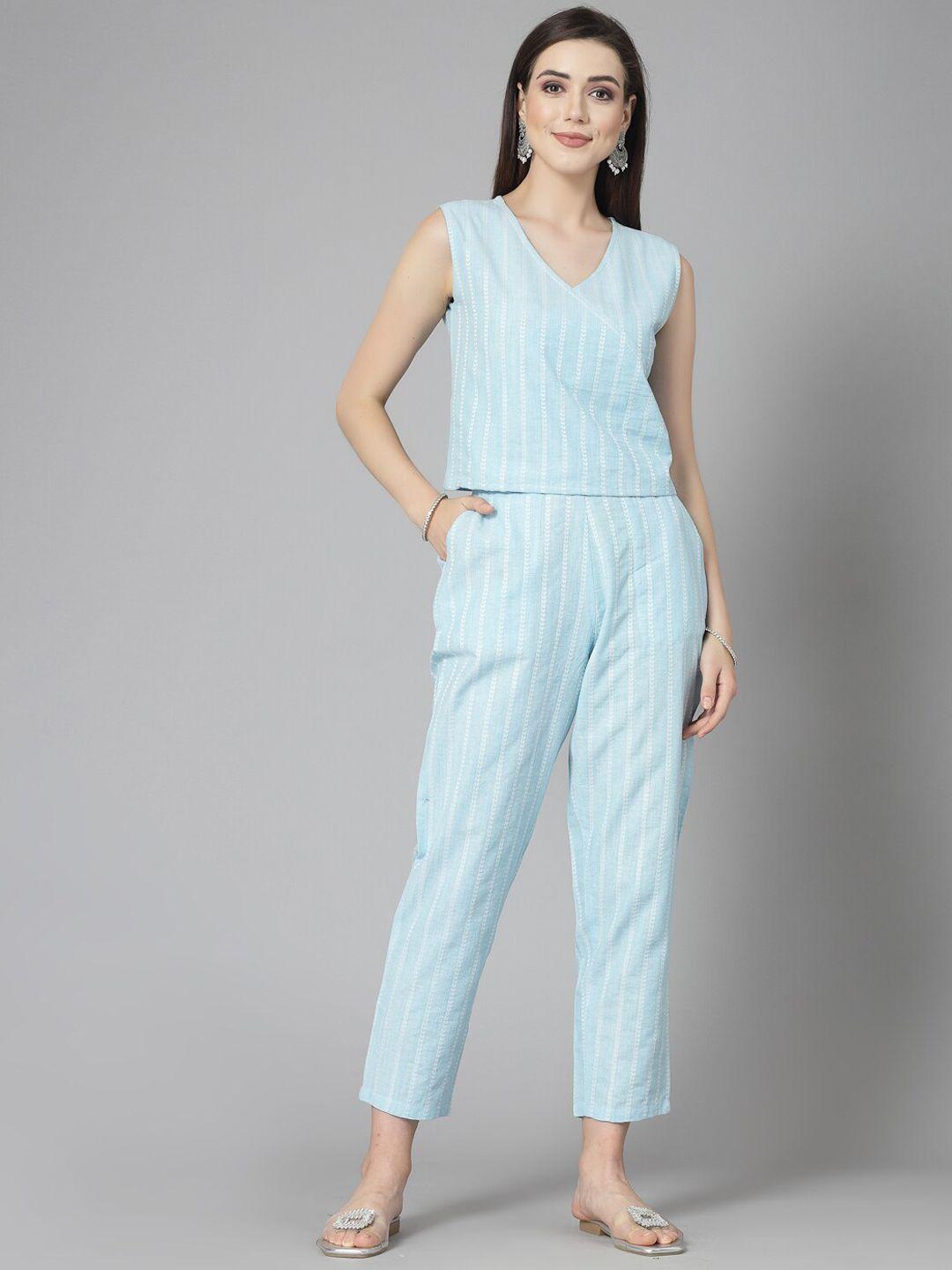 stylum blue & white striped sleevelss top and trouser co-ords