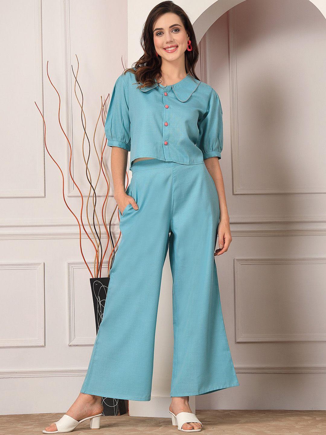 stylum blue puff sleeves top with palazzos
