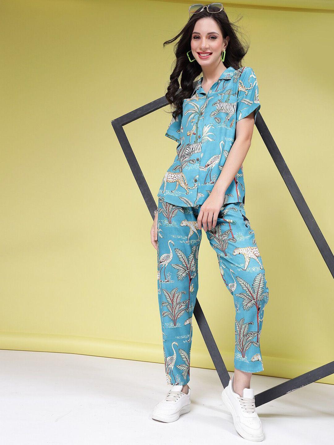 stylum blue tropical printed shirt with trouser