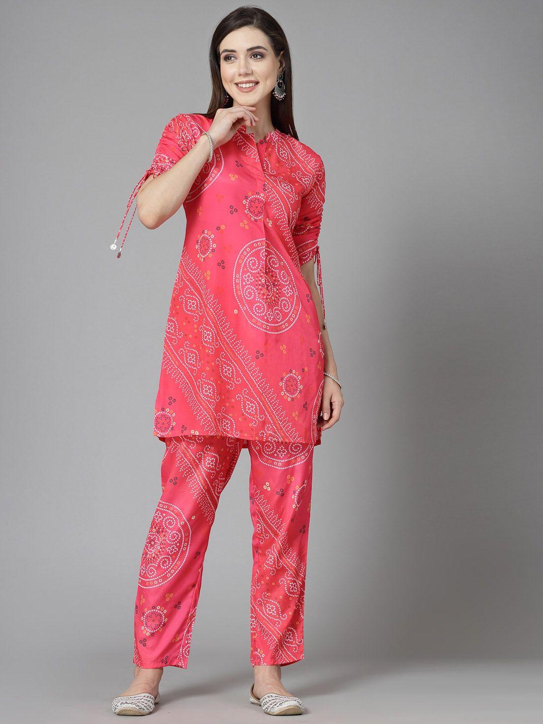 stylum pink bandhani printed mandarin collar three-quarter sleeves co-ords
