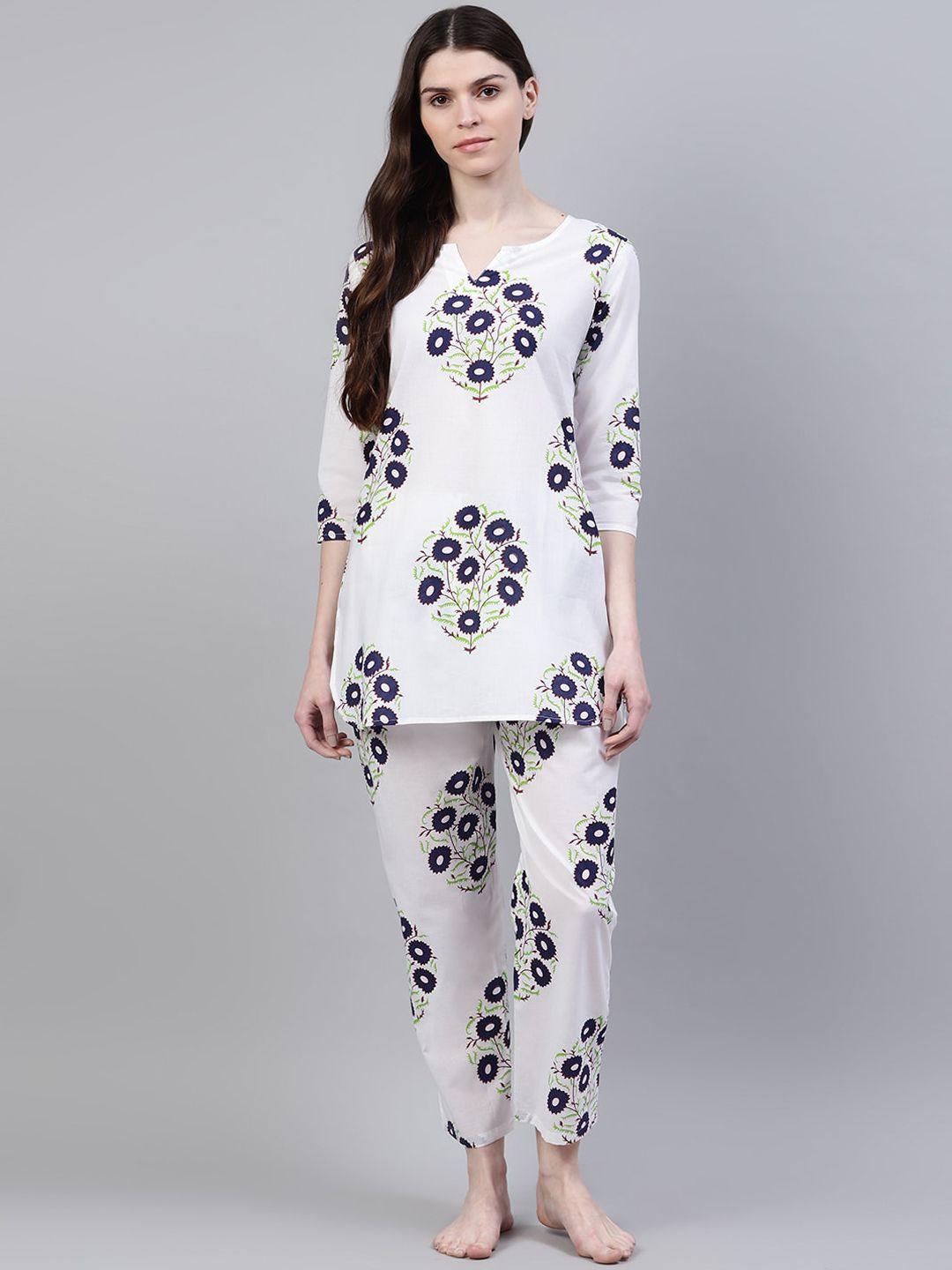 stylum women 2 pieces floral printed pure cotton night suit