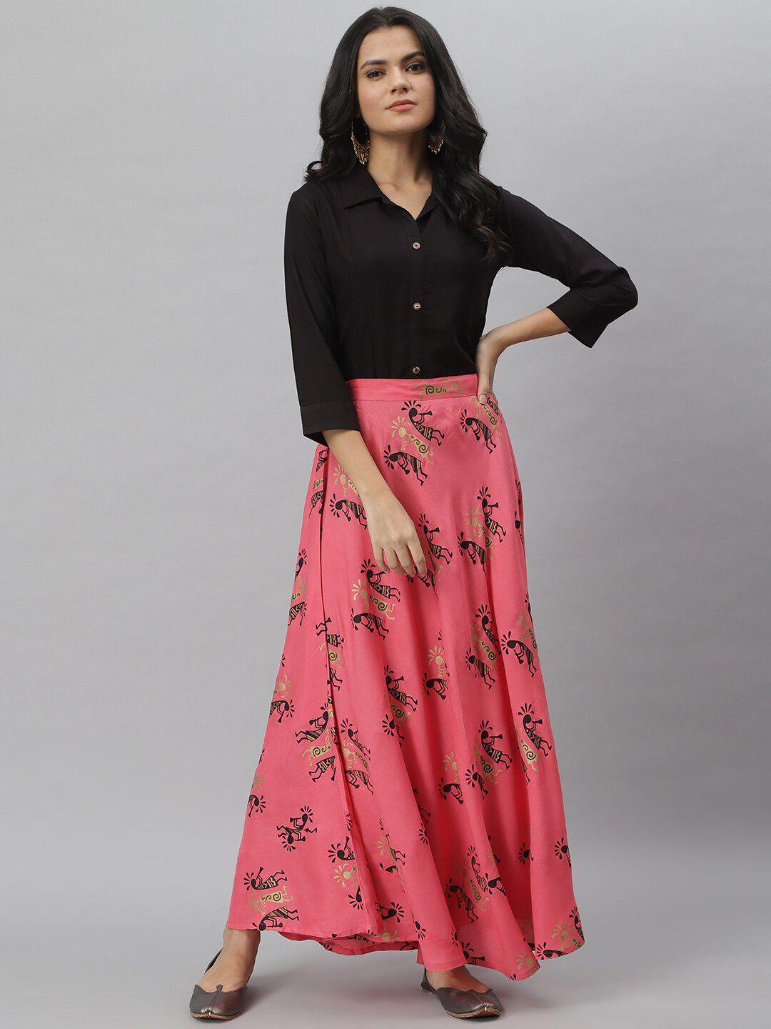 stylum women black & pink shirt with skirt