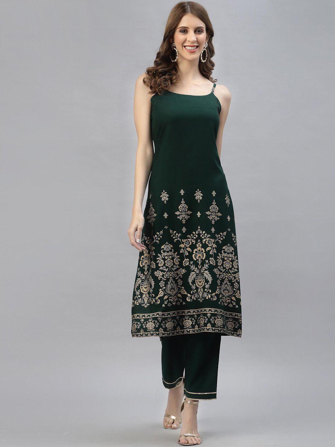 stylum women green ethnic motif embroidered kurta with trousers & with dupatta