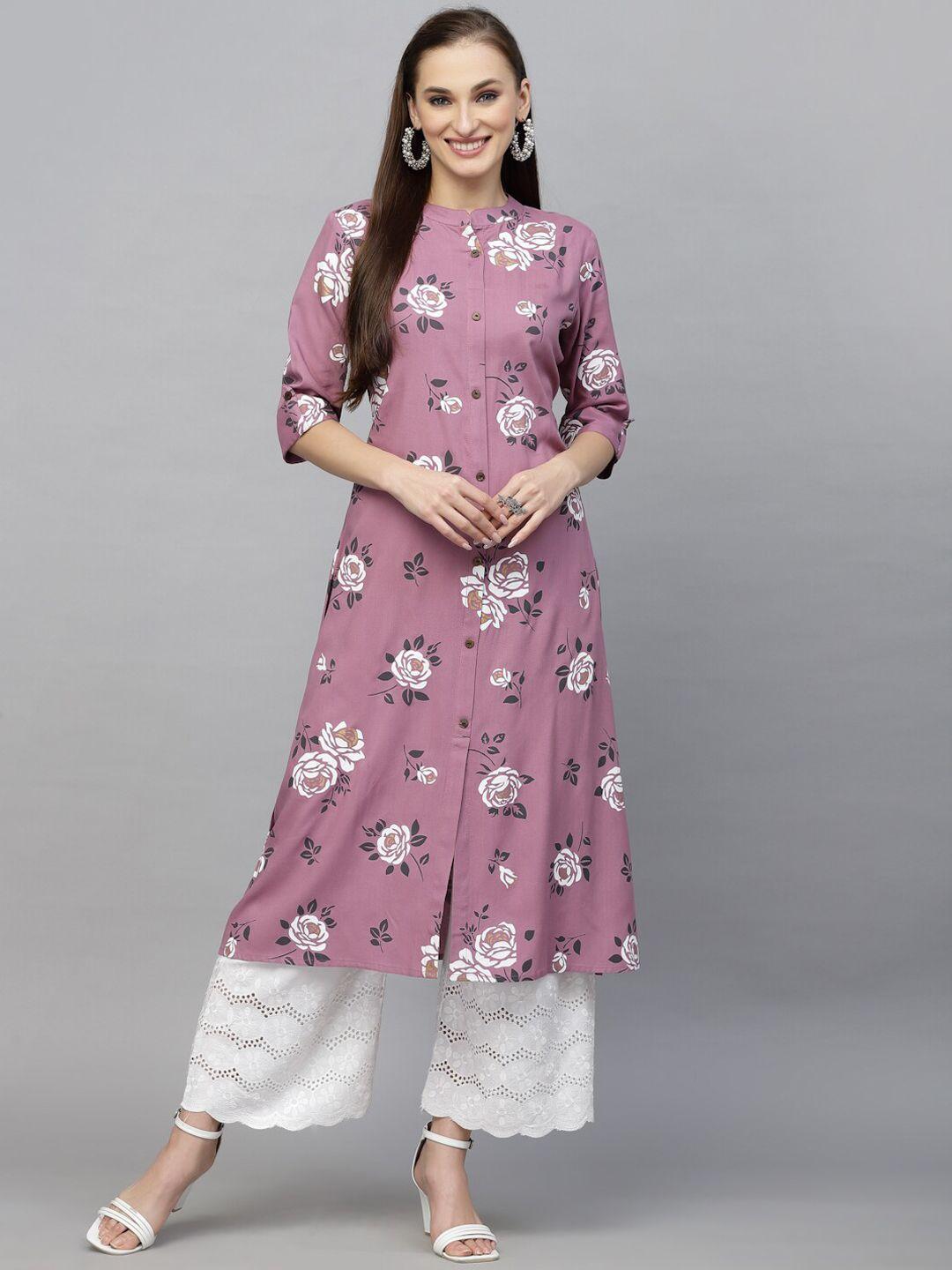 stylum band collar floral printed straight kurta