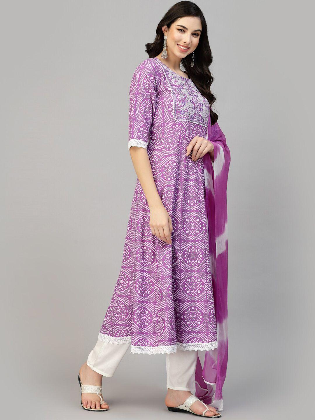 stylum bandhani embroidered empire thread work kurta with trousers & dupatta