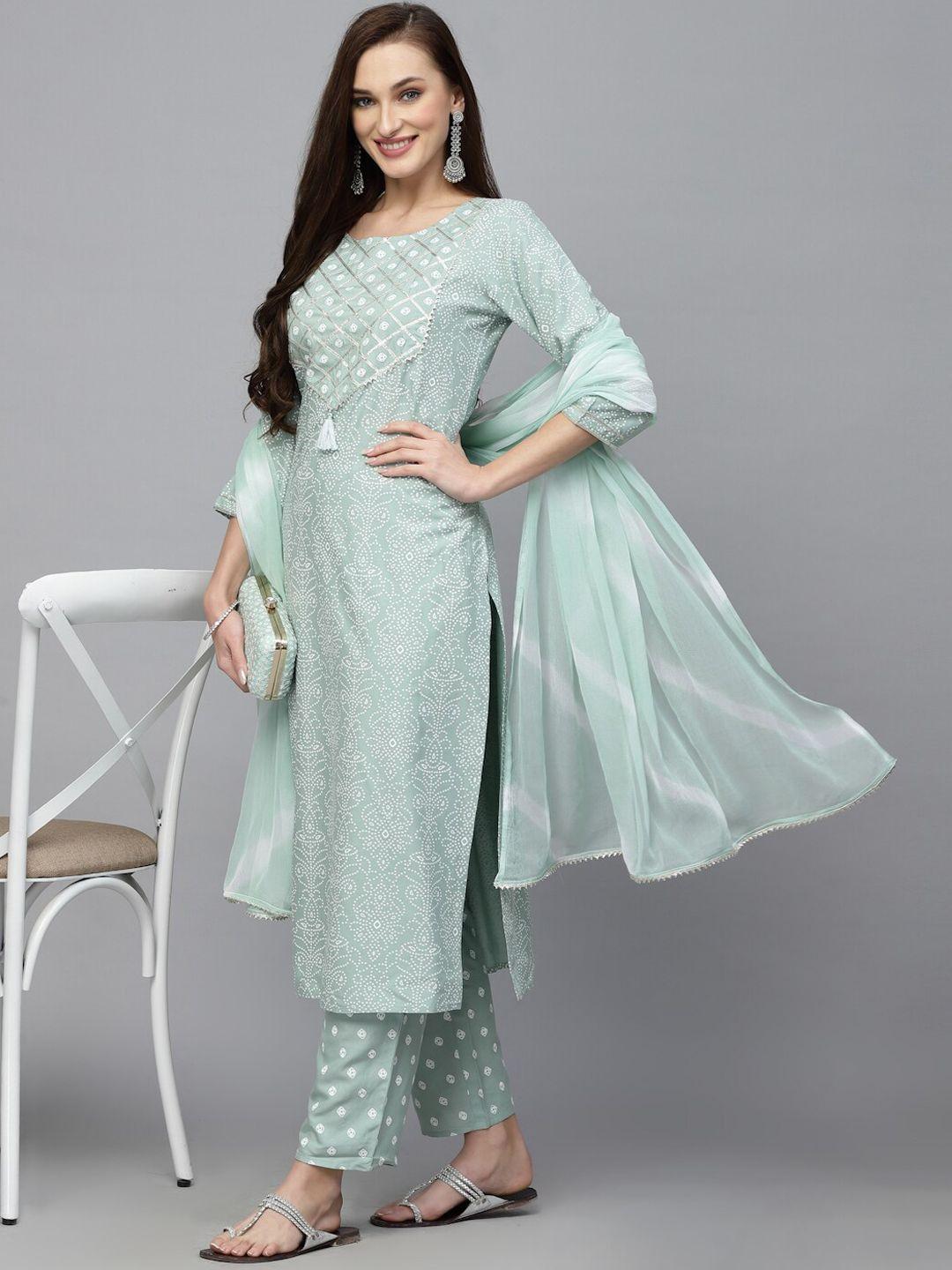 stylum bandhani printed regular gotta patti kurta with trousers & dupatta