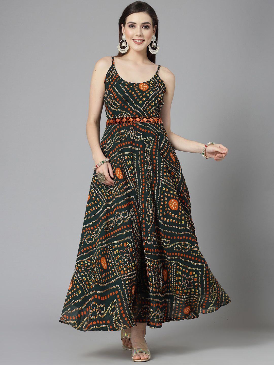 stylum bandheni printed sleeveless flared maxi dress