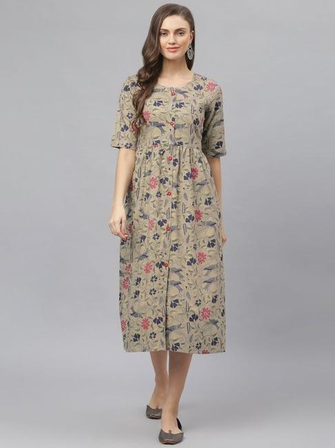 stylum beige floral print a-line dress