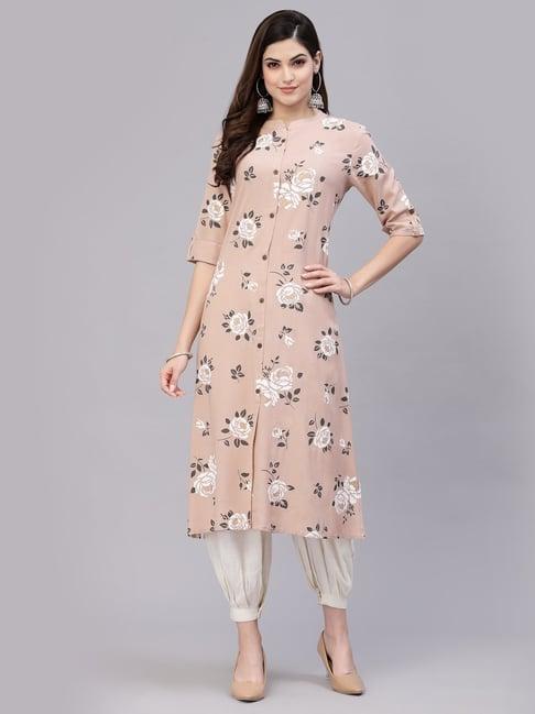 stylum beige floral print straight kurta