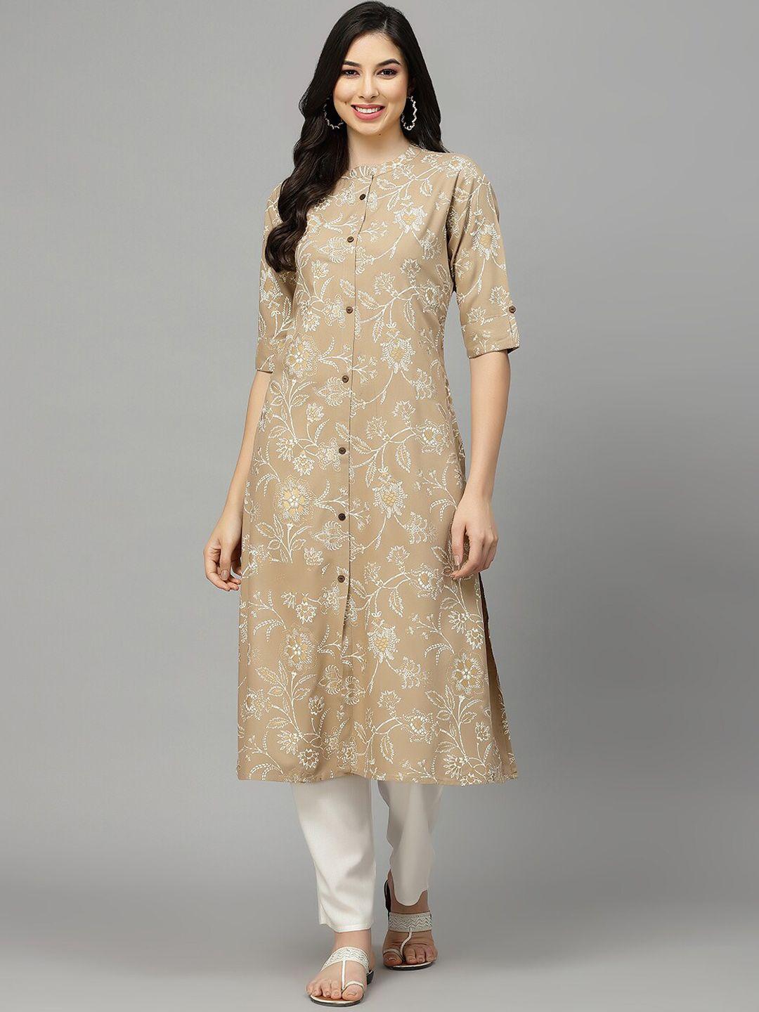 stylum beige floral printed a-line kurta