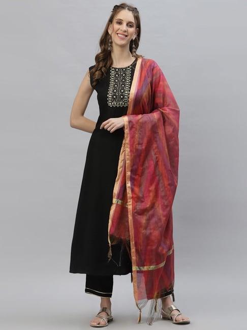 stylum black embroidered kurta pant set with dupatta