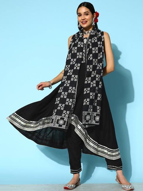 stylum black embroidered kurta pant set with dupatta