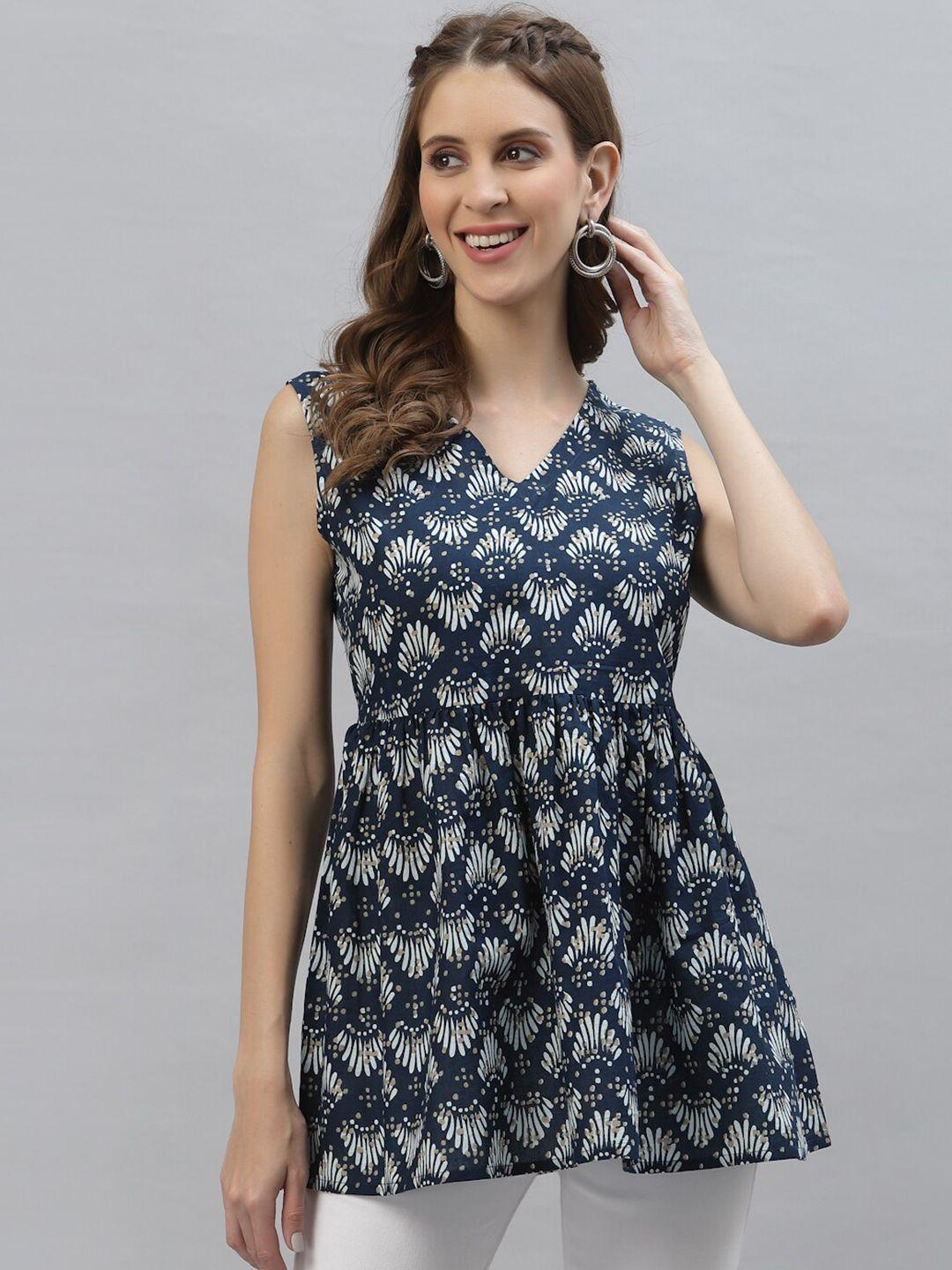 stylum blue & dark sapphire ethnic print indigo empire top