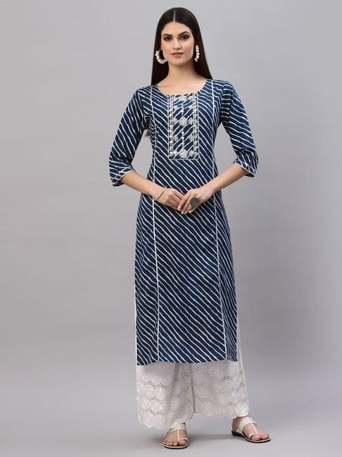 stylum blue cotton embroidered straight kurta