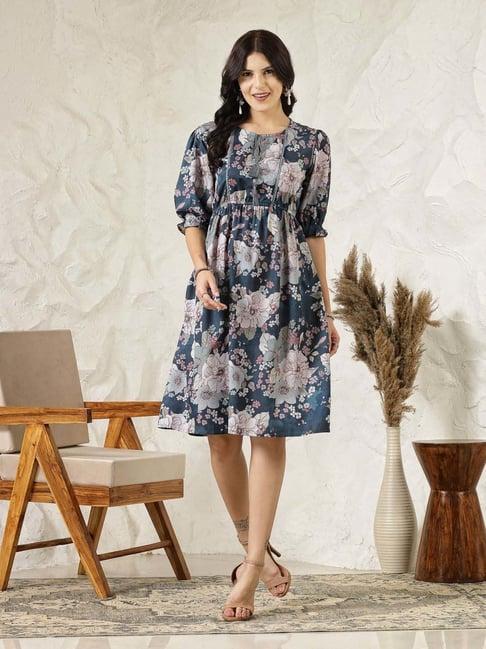 stylum blue printed a-line dress