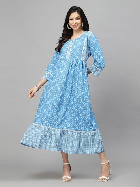 stylum blue printed fit & flare dress