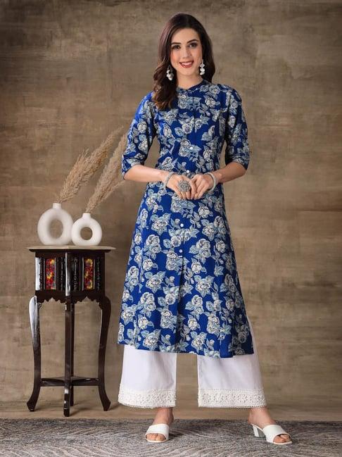 stylum blue rayon floral a line kurta