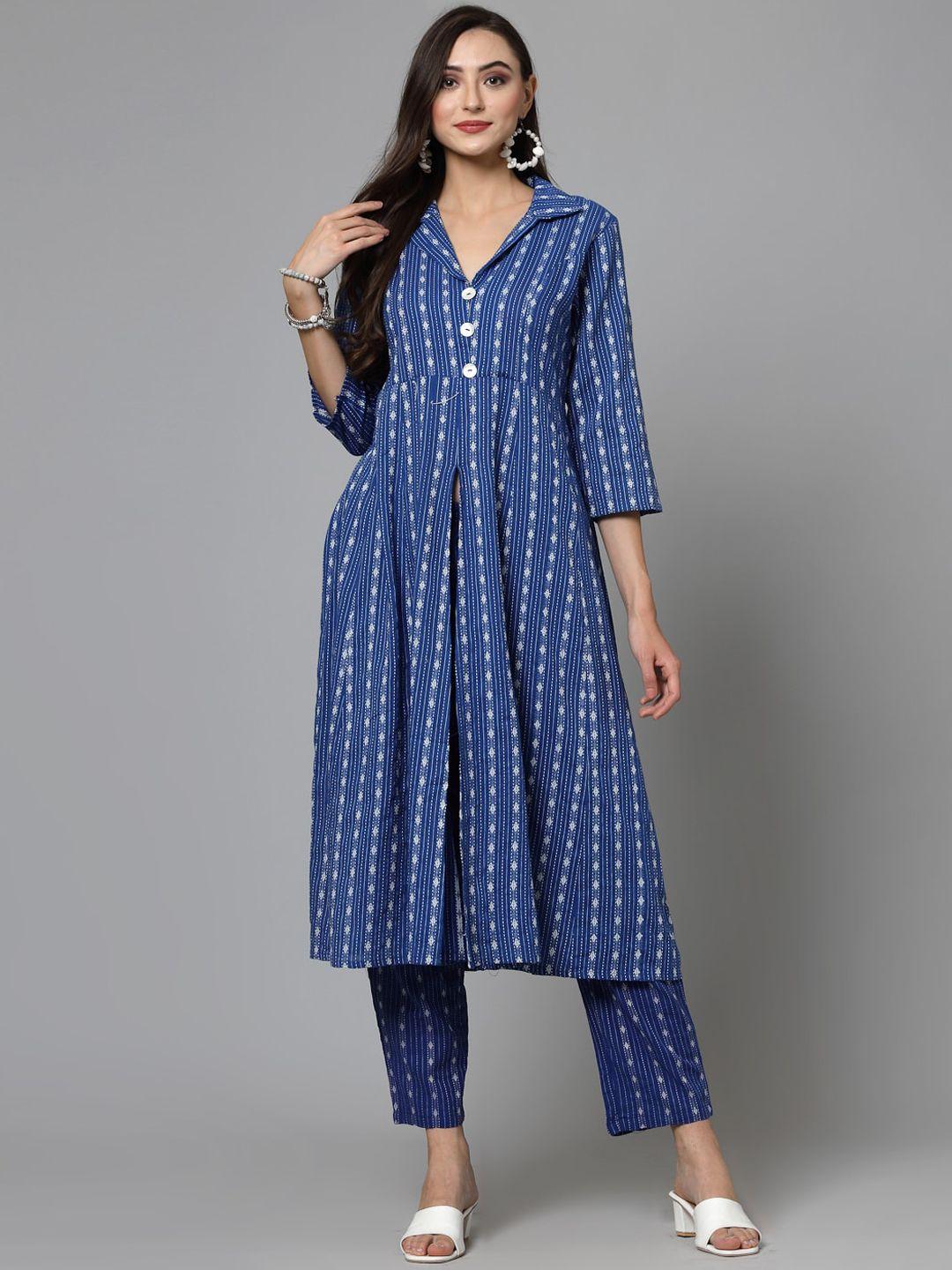 stylum blue self design shirt collar pure cotton top & trousers