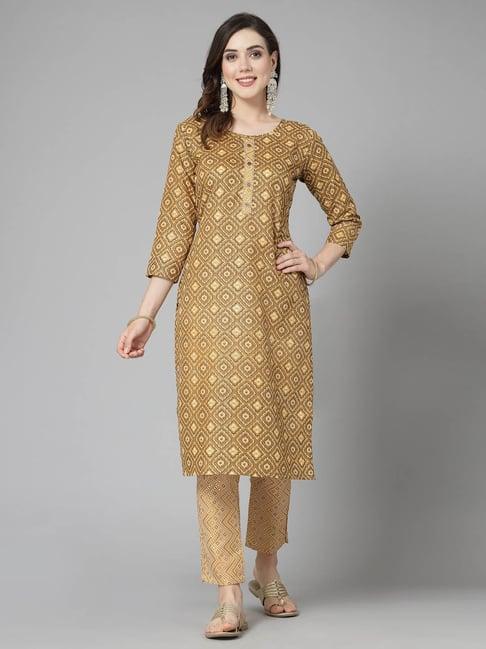 stylum camel brown printed kurta pant set