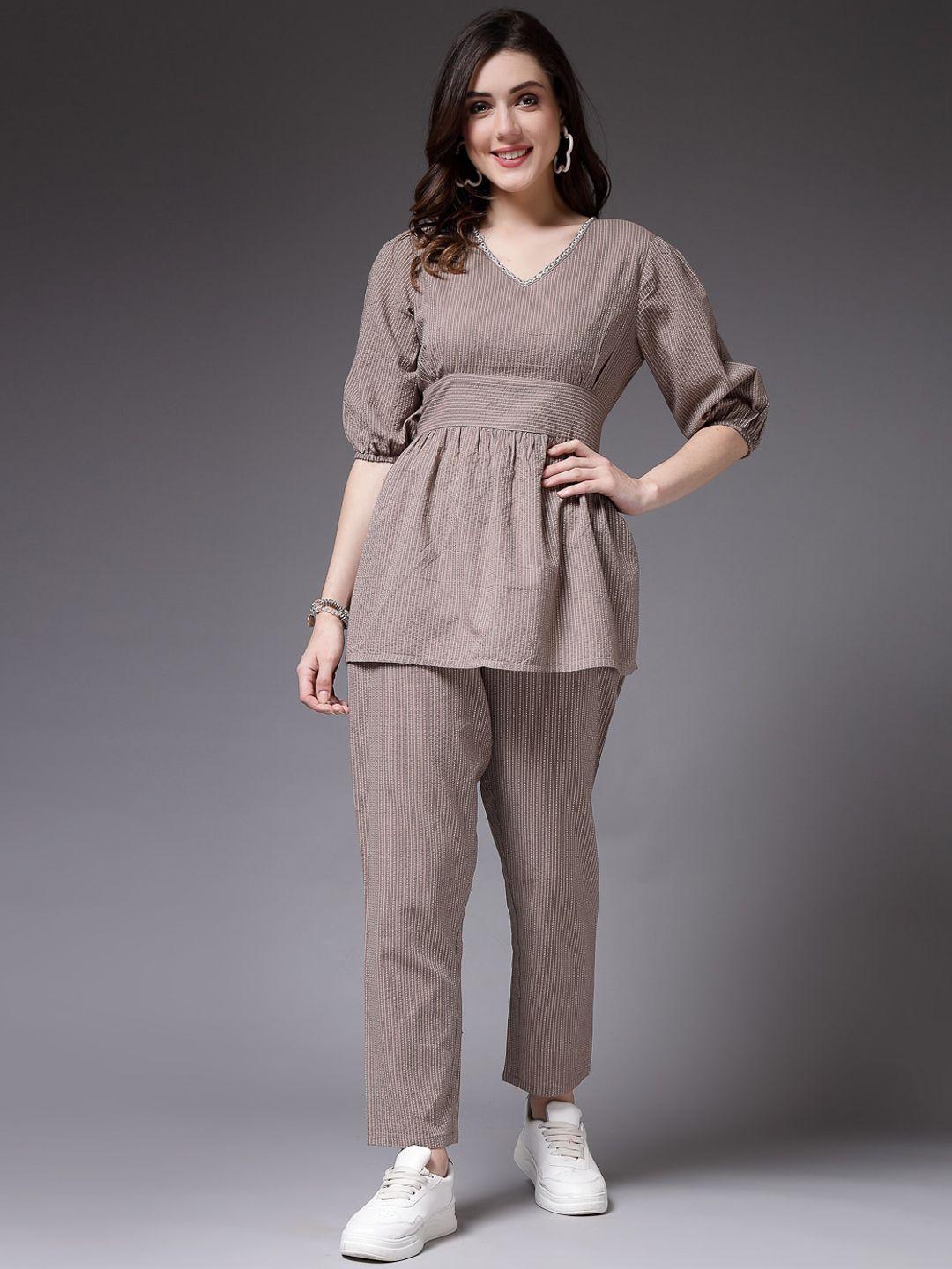 stylum embroidered v-neck pure cotton top with trouser
