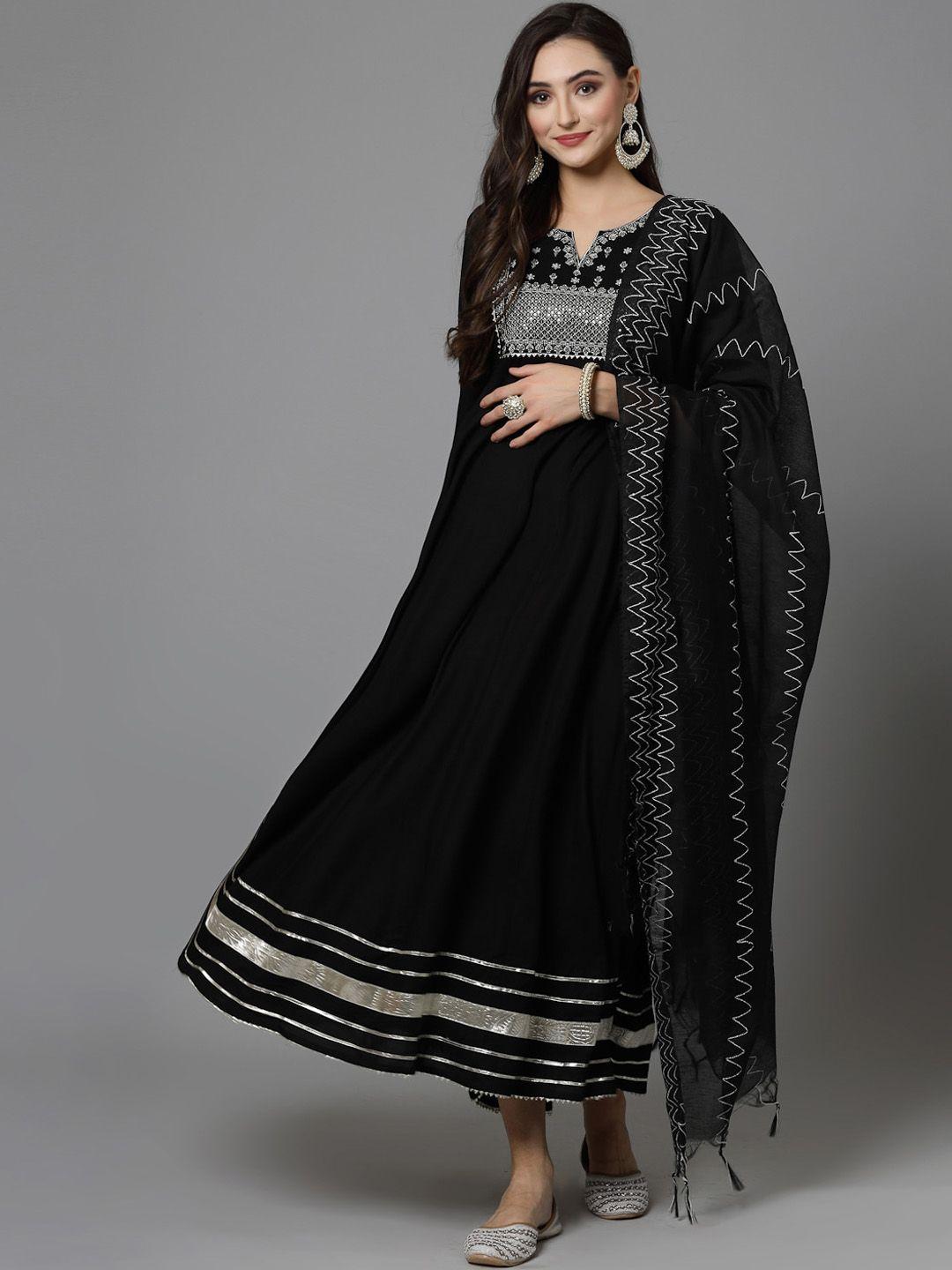 stylum ethnic embroidered sequined fit & flare ethnic dress with dupatta
