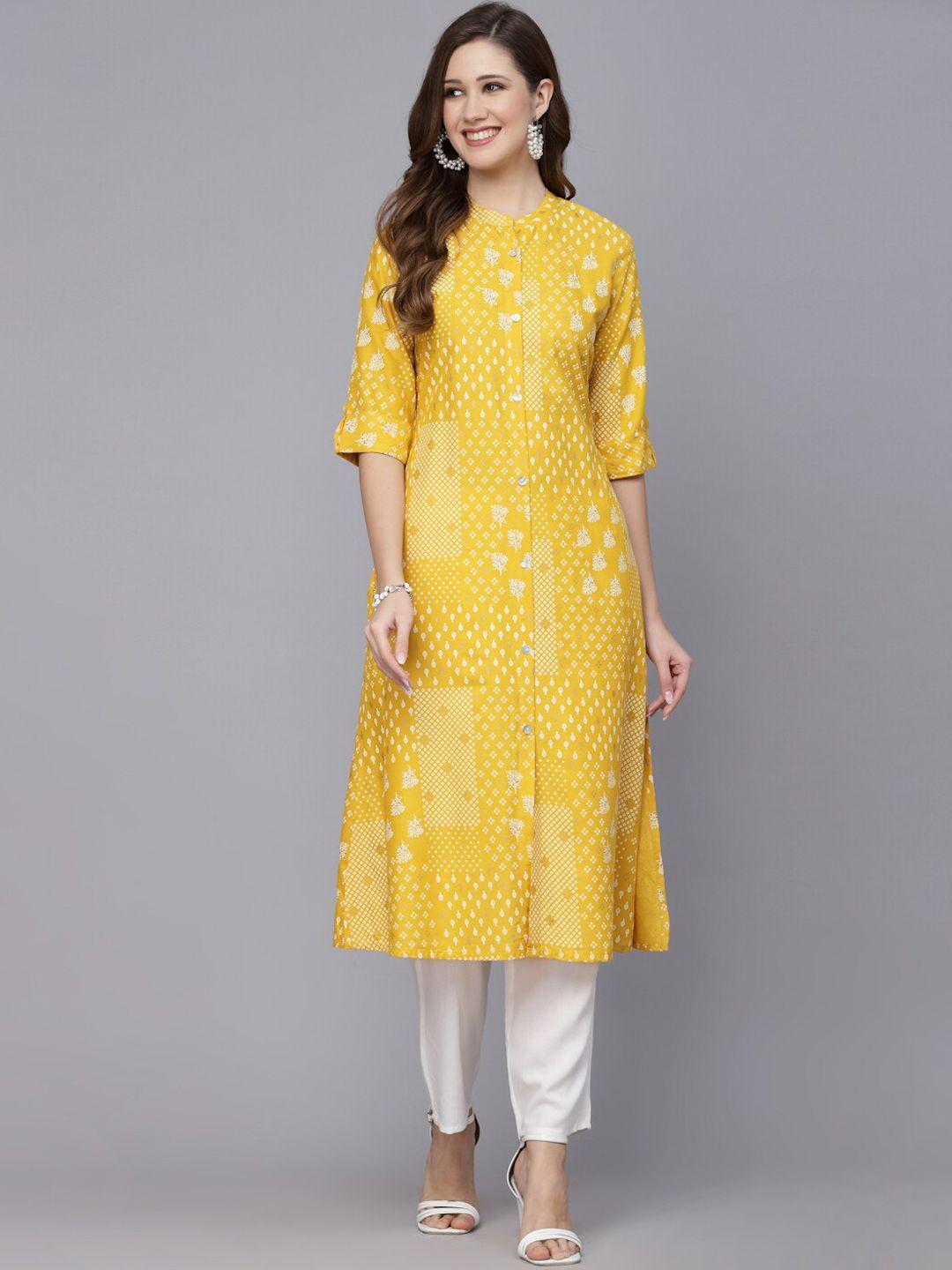 stylum ethnic motifs printed band collar a-line kurta