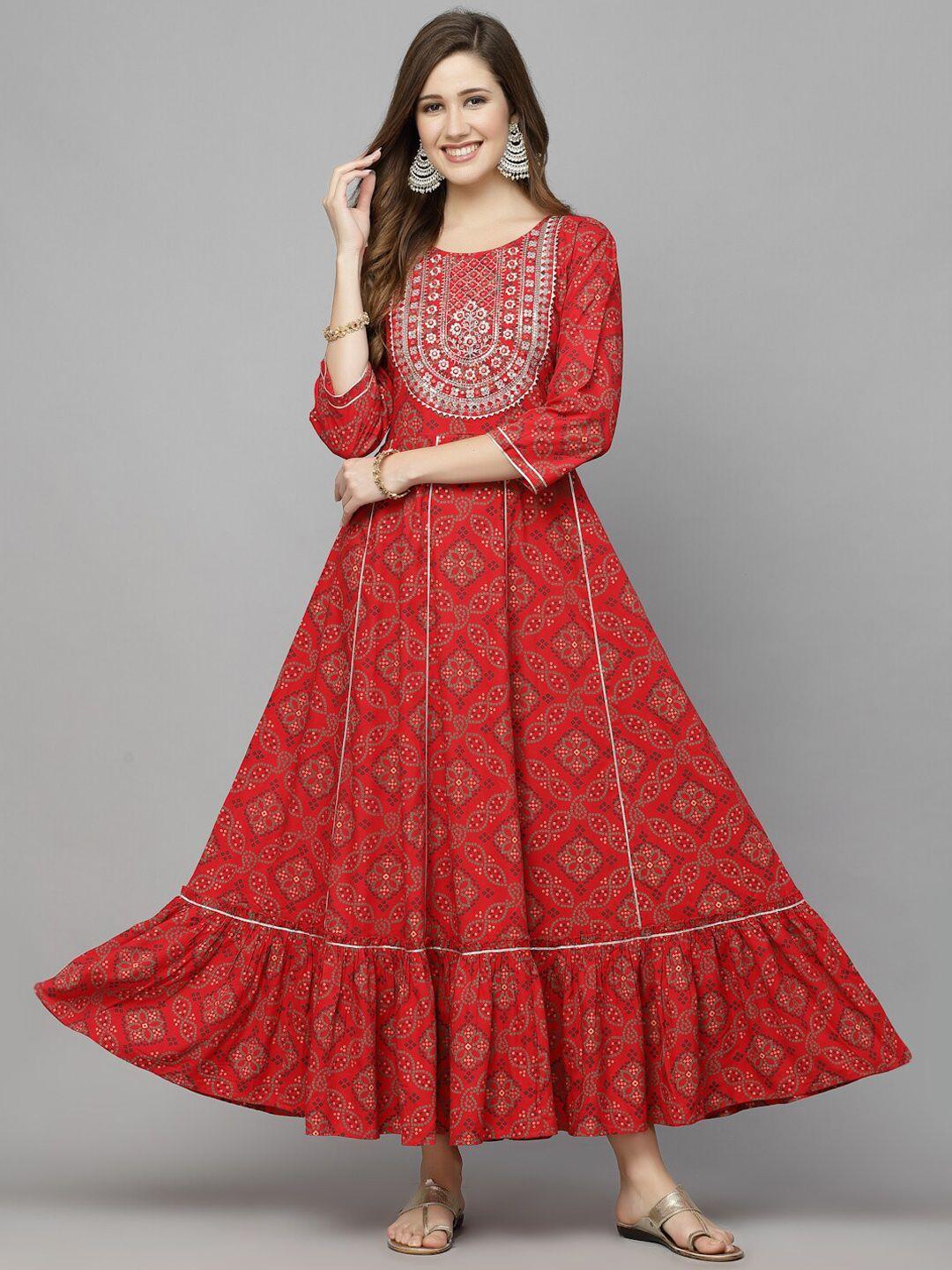 stylum ethnic motifs printed embroidered fit & flare ethnic dress
