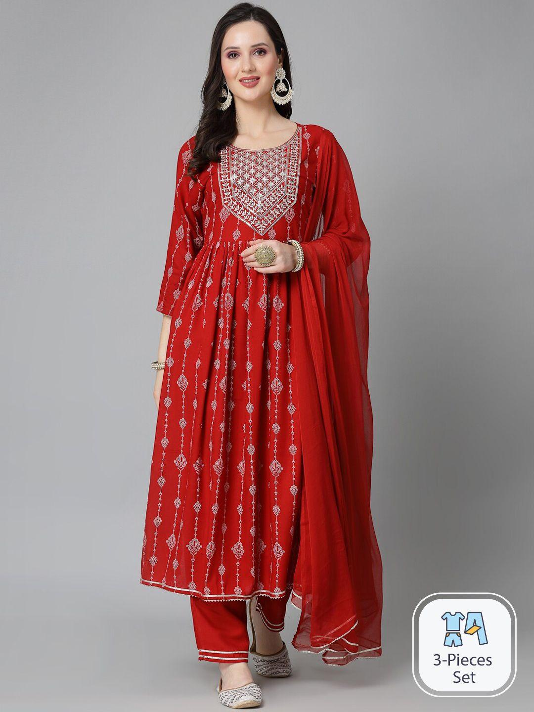 stylum ethnic motifs printed sequinned kurta with trousers & with dupatta